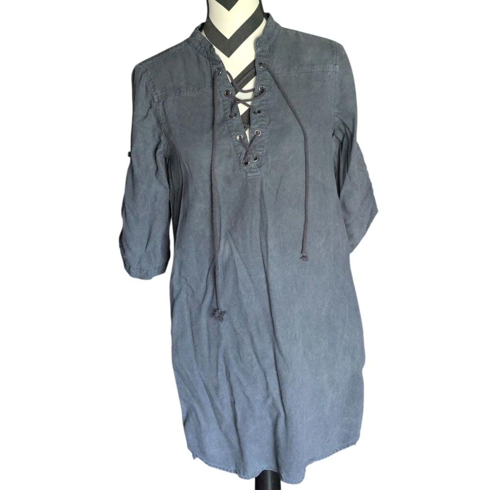 Cloth & Stone XS Charcoal Gray 100% Tencel Lyocell Lace Up Tunic Dress